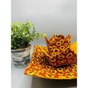 Microwave Bowl Cozy Reversible, Metallic Sunflowers, Gift Set of 3!
